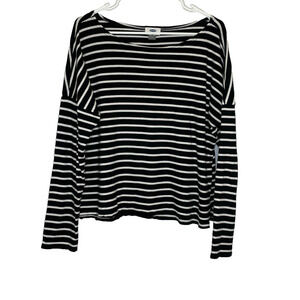 Women's Large Old Navy Black Stripe Boat Neck Long Sleeve Cotton Tee